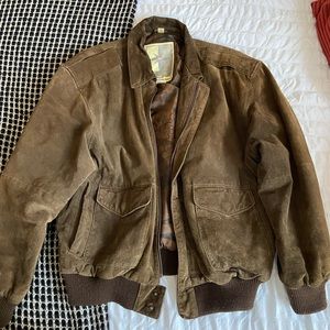 Brown Suede Leather Bomber Jacket